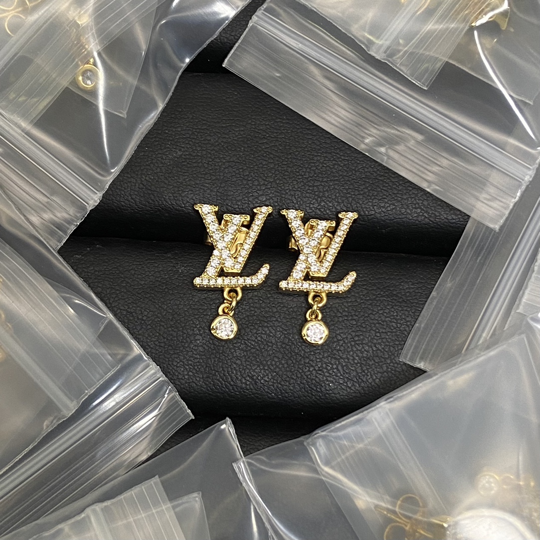 Louis Vuitton Full Diamond Paved LV Letters Earrings - Best Replica Jewelry™