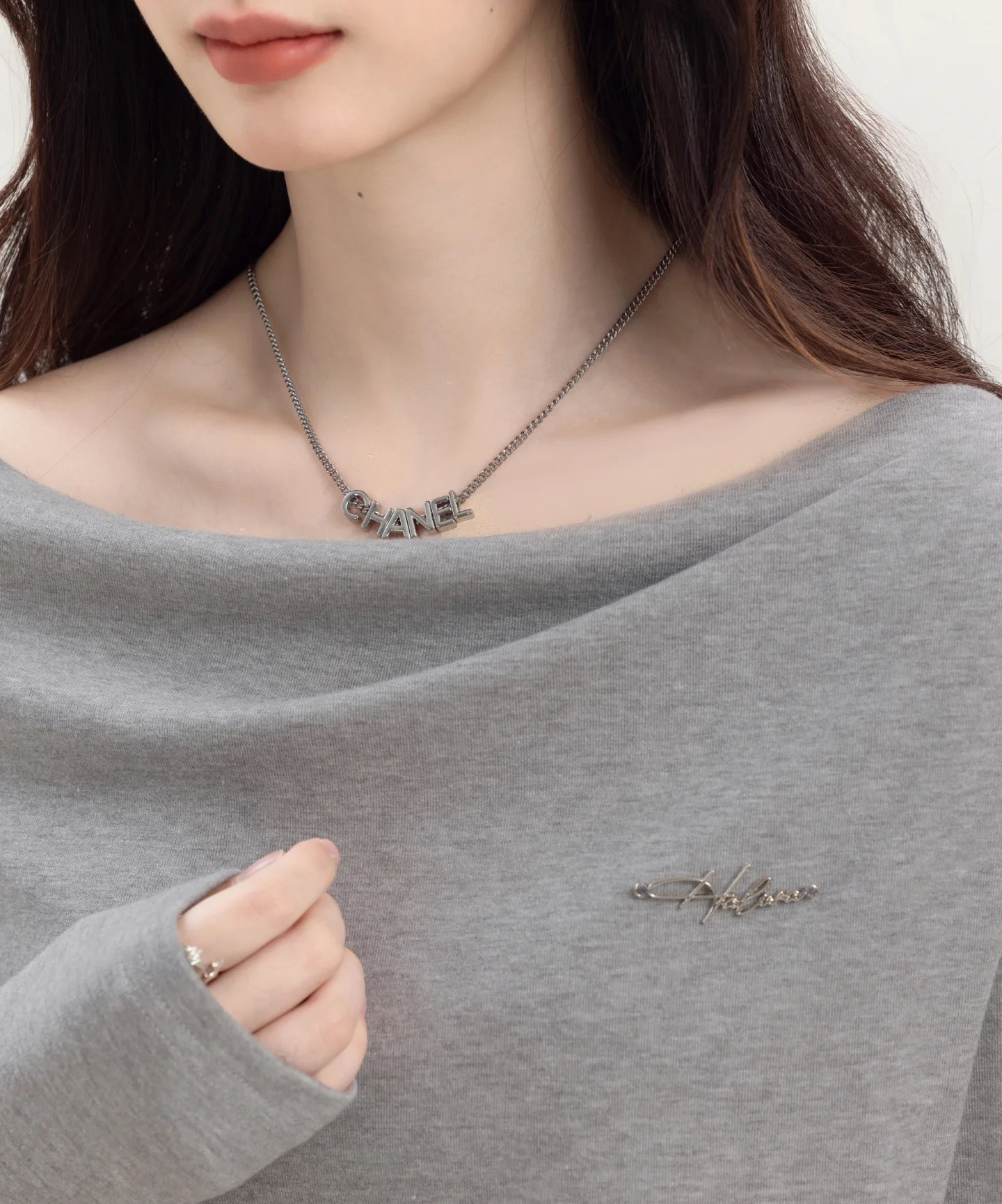 Chanel Unisex Silver Cuban Chain Monogram Necklace - Best Replica Jewelry™