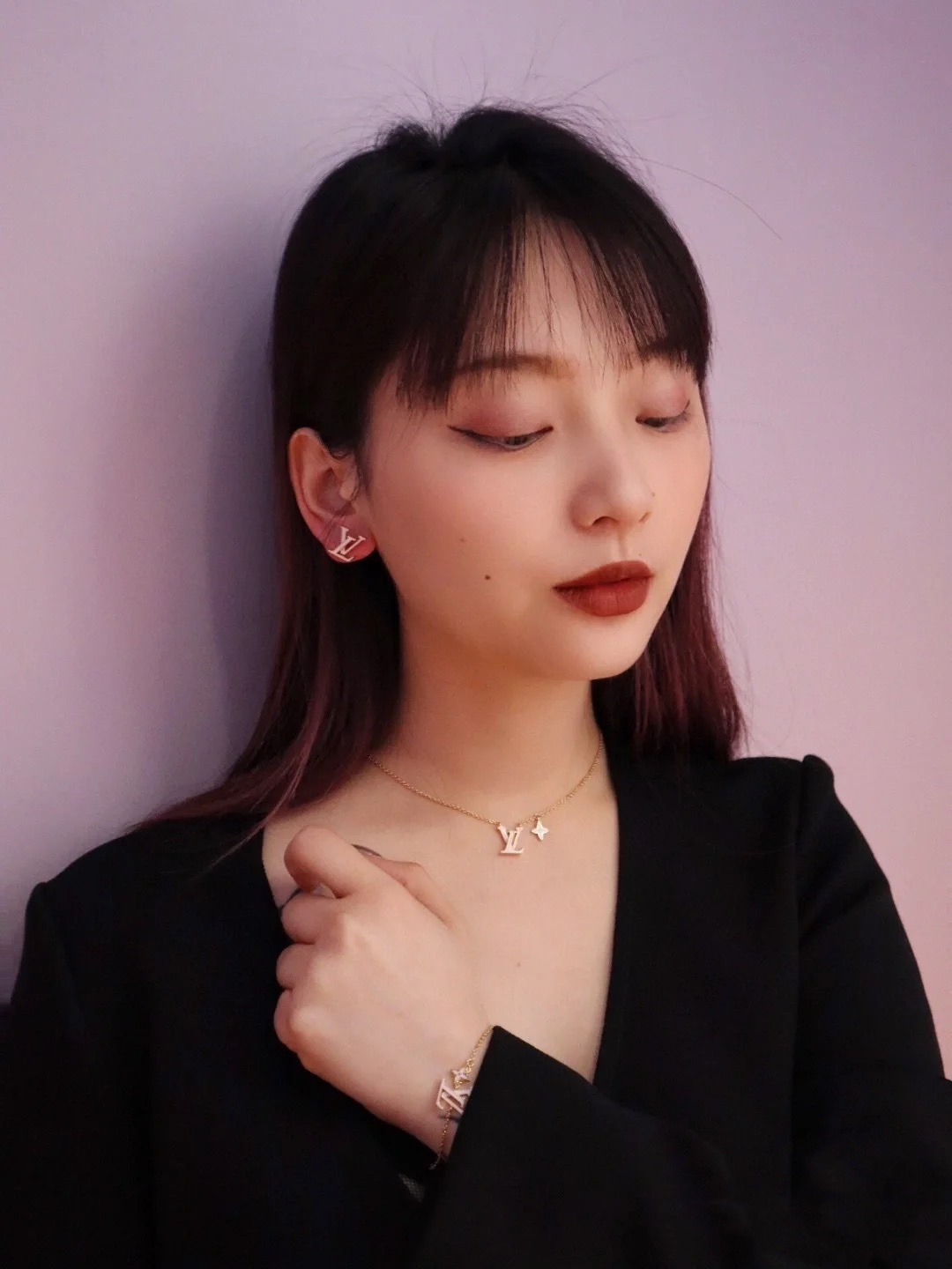 Louis Vuitton Pink LV Letters Earrings Bracelet Necklace - Best Replica Jewelry™