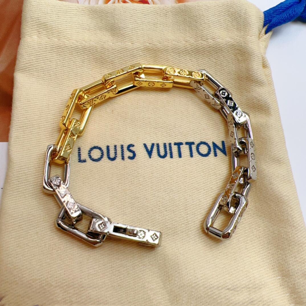 Louis Vuitton Silver Gold Mixed Color Chunky Bracelet - Best Replica Jewelry™