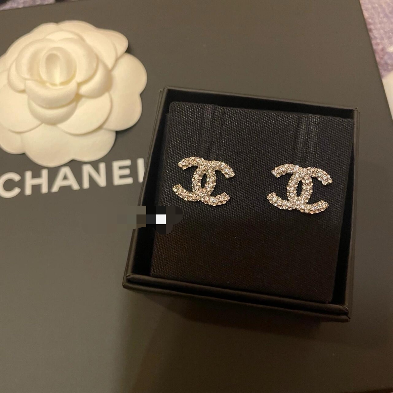 Chanel Full Diamond Paved CC Earrings - Best Replica Jewelry™