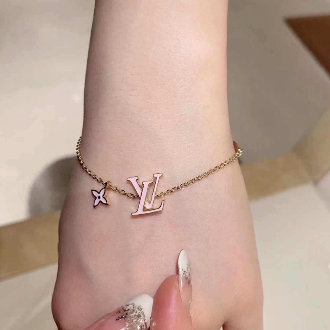 Louis Vuitton Pink LV Letters Earrings Bracelet Necklace - Best Replica Jewelry™