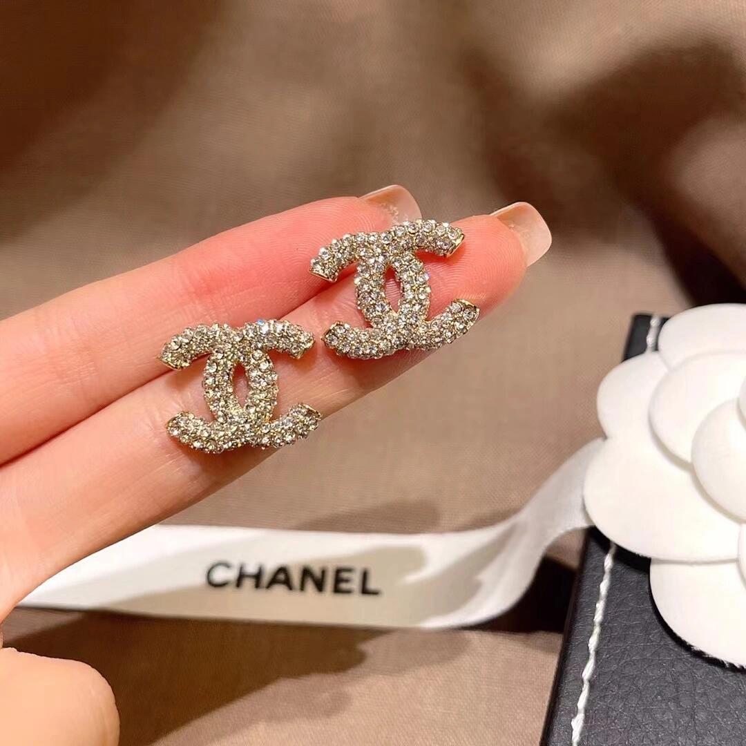 Chanel Full Diamond Paved CC Earrings - Best Replica Jewelry™