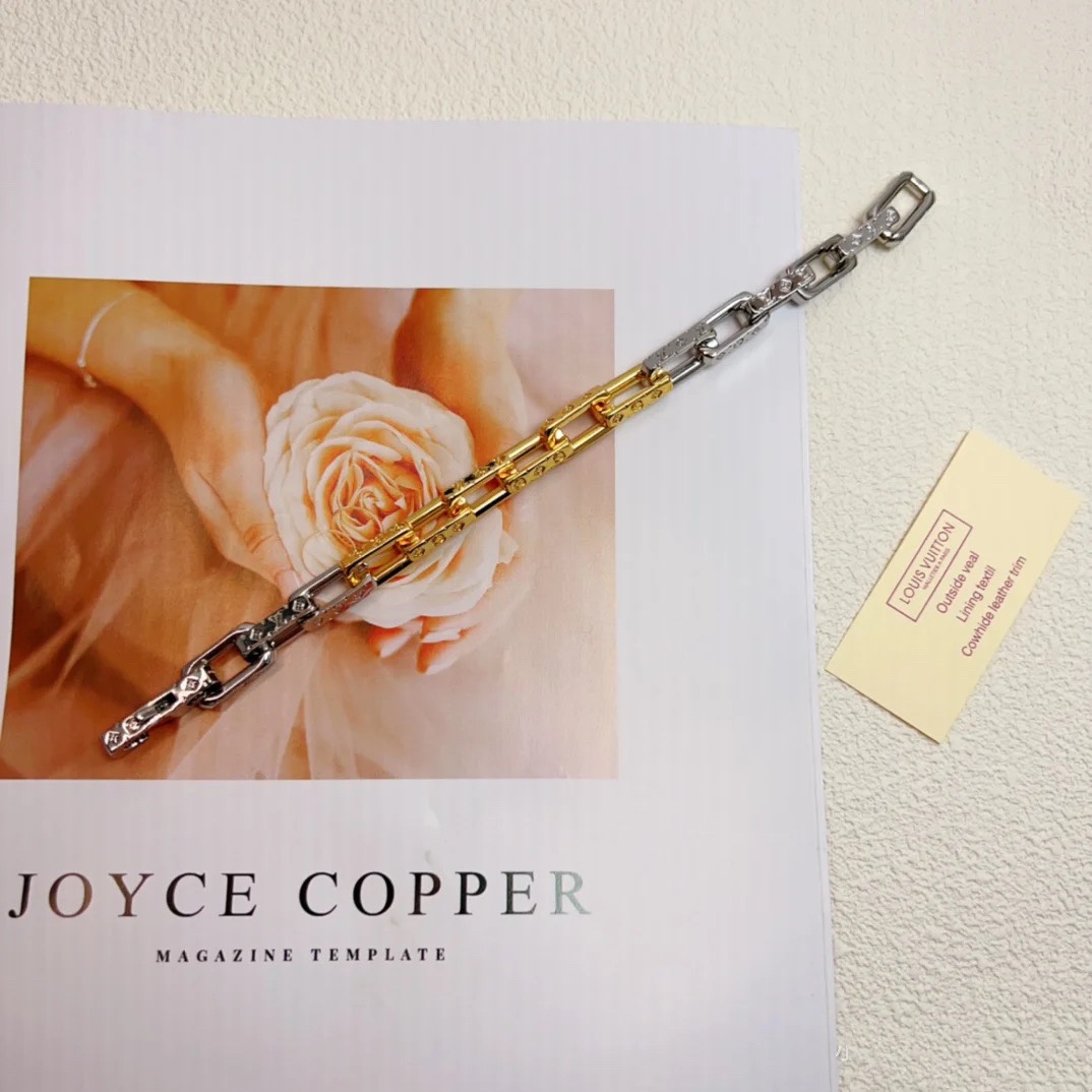 Louis Vuitton Silver Gold Mixed Color Chunky Bracelet - Best Replica Jewelry™