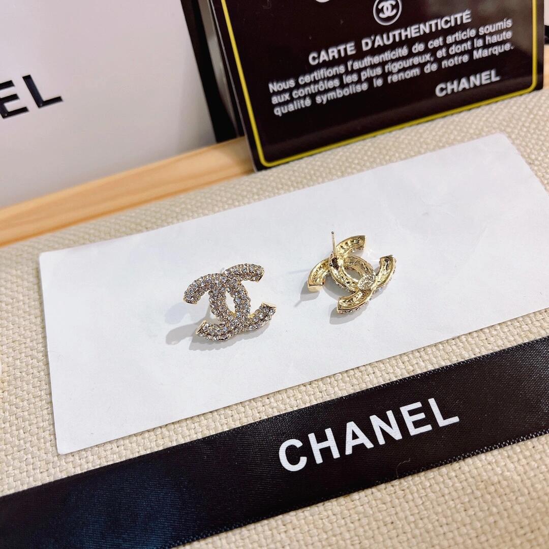 Chanel Full Diamond Paved CC Earrings - Best Replica Jewelry™
