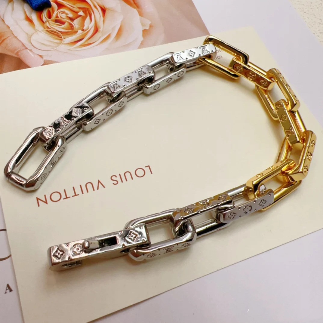 Louis Vuitton Silver Gold Mixed Color Chunky Bracelet - Best Replica Jewelry™