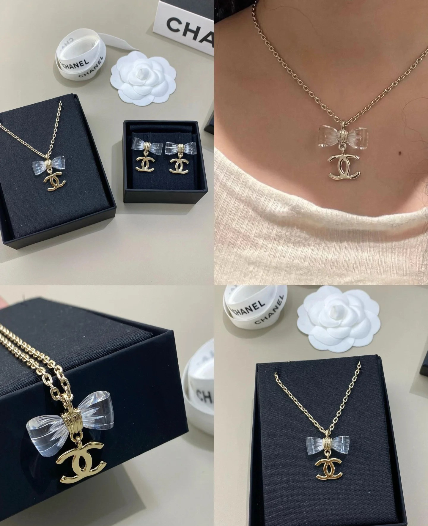 Chanel Transparent Bow CC Pendant Necklace - Best Replica Jewelry™