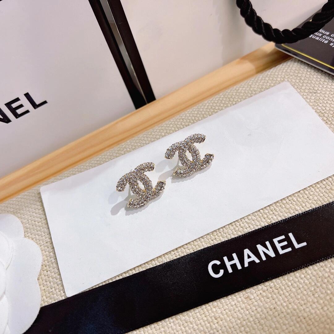 Chanel Full Diamond Paved CC Earrings - Best Replica Jewelry™