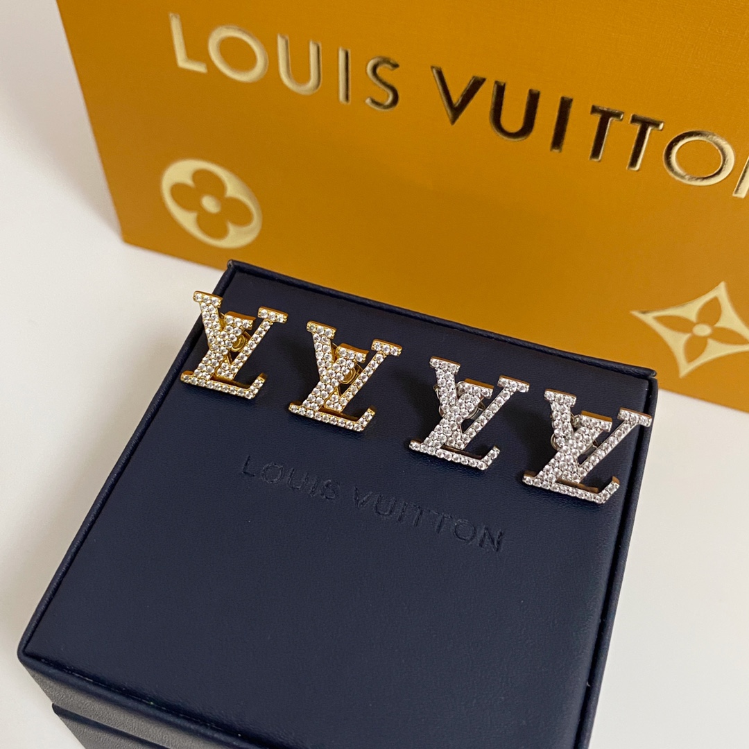 Louis Vuitton Diamond Paved LV Monogram Stud Earrings - Best Replica Jewelry™