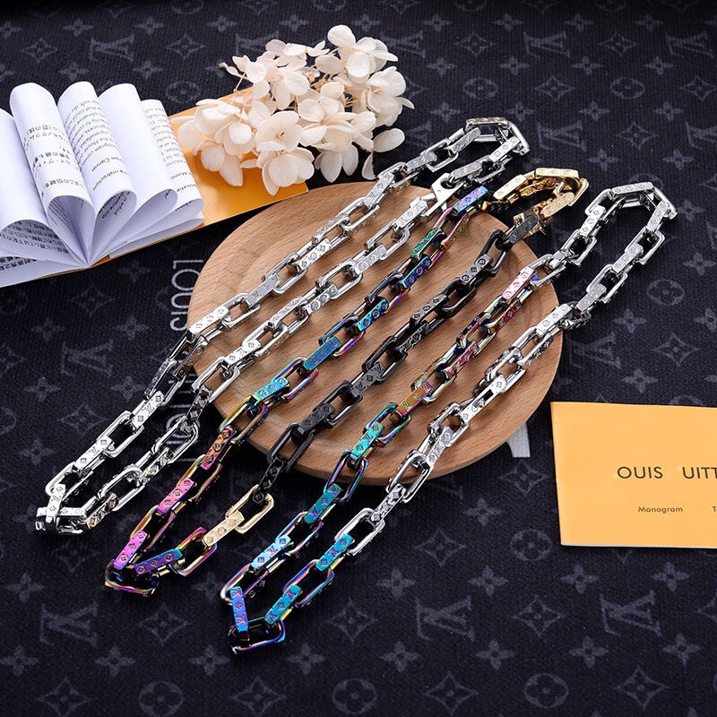 Louis Vuitton Mixed Color Cuban Chain Mens Necklace - Best Replica Jewelry™