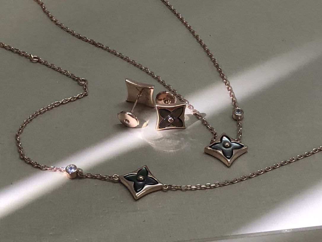 Louis Vuitton Rose Gold Gray Mother of Pearl Earrings Bracelet Necklace - Best Replica Jewelry™