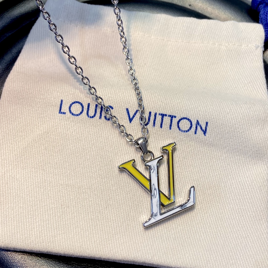 Louis Vuitton White Yellow LV Monogram Penddant Necklace - Best Replica Jewelry™
