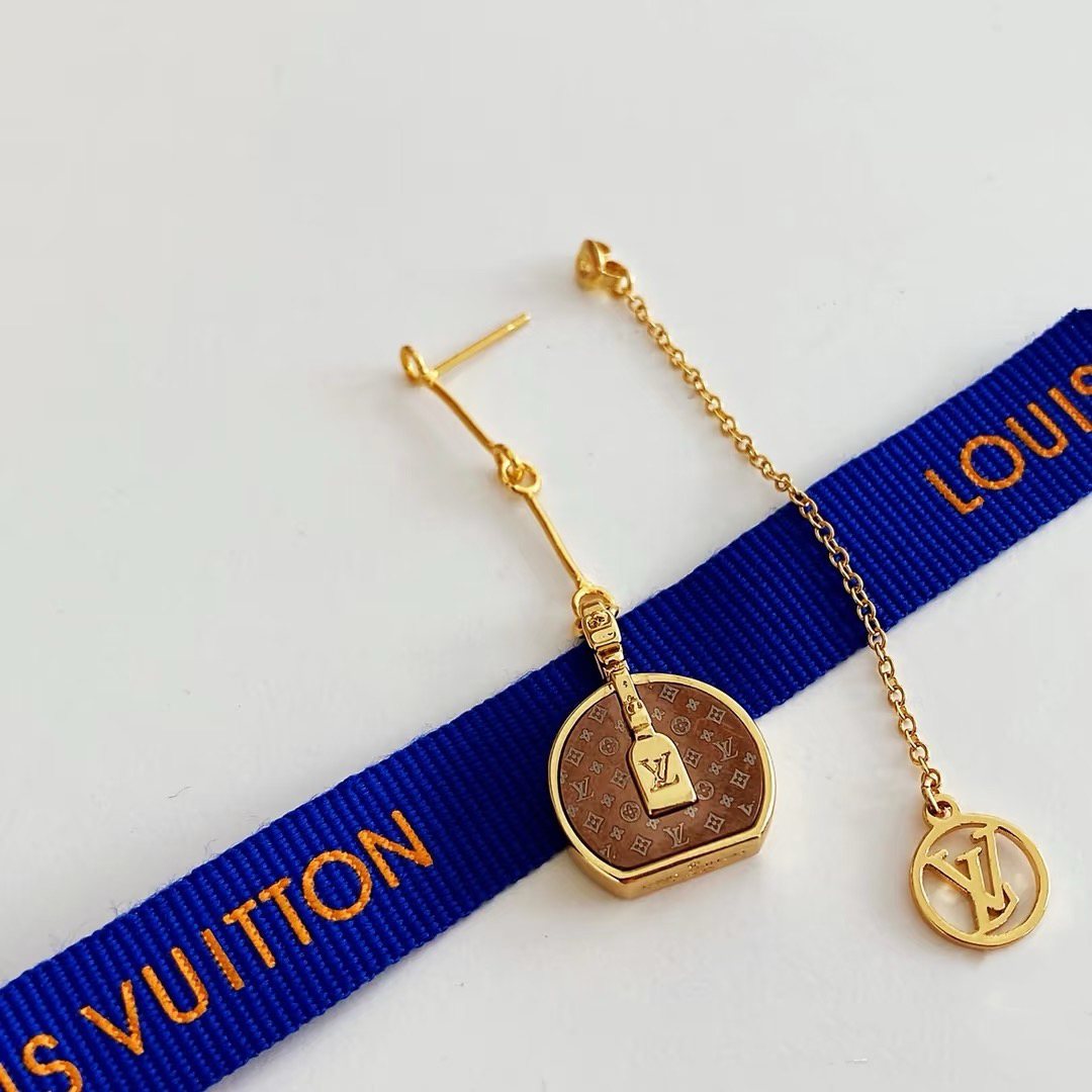 Louis Vuitton Asymmetric Lock and Handbag Tassel Earrings - Best Replica Jewelry™