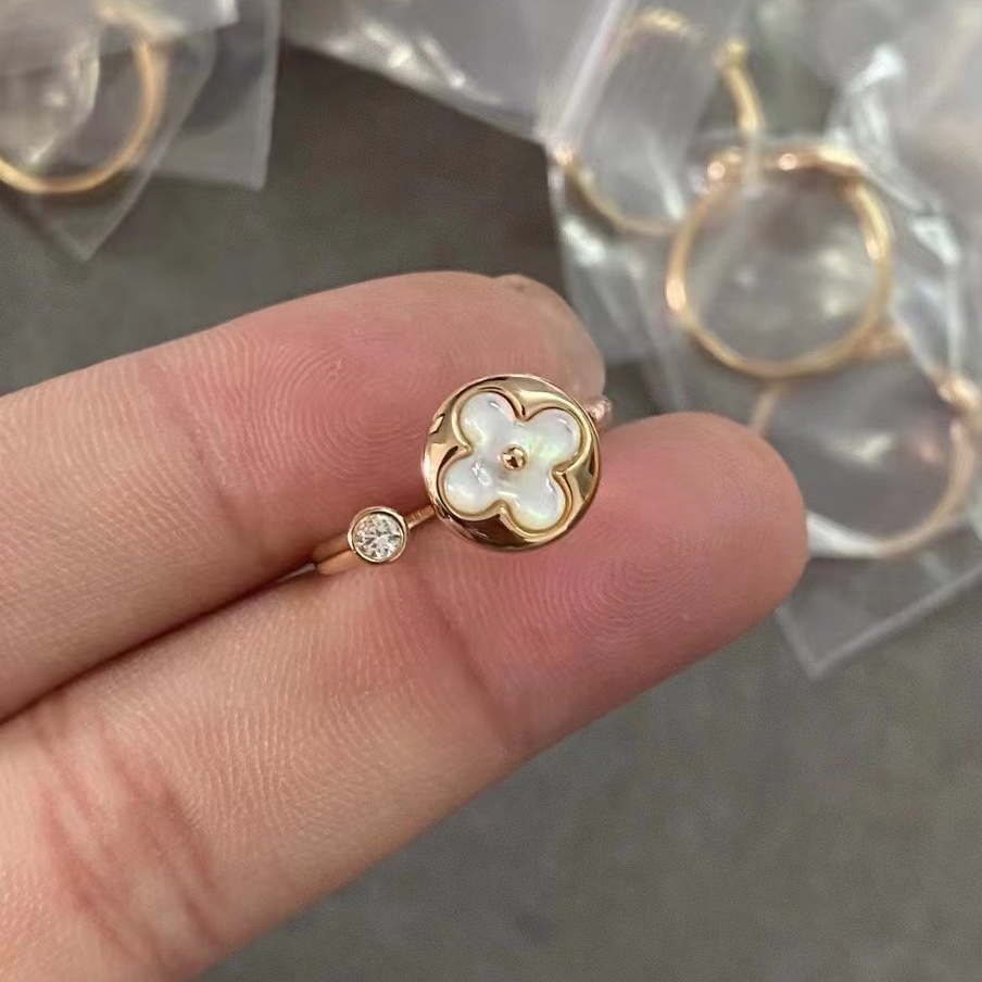 Louis Vuitton White Mother of Pearl Sun Open Ring - Best Replica Jewelry™