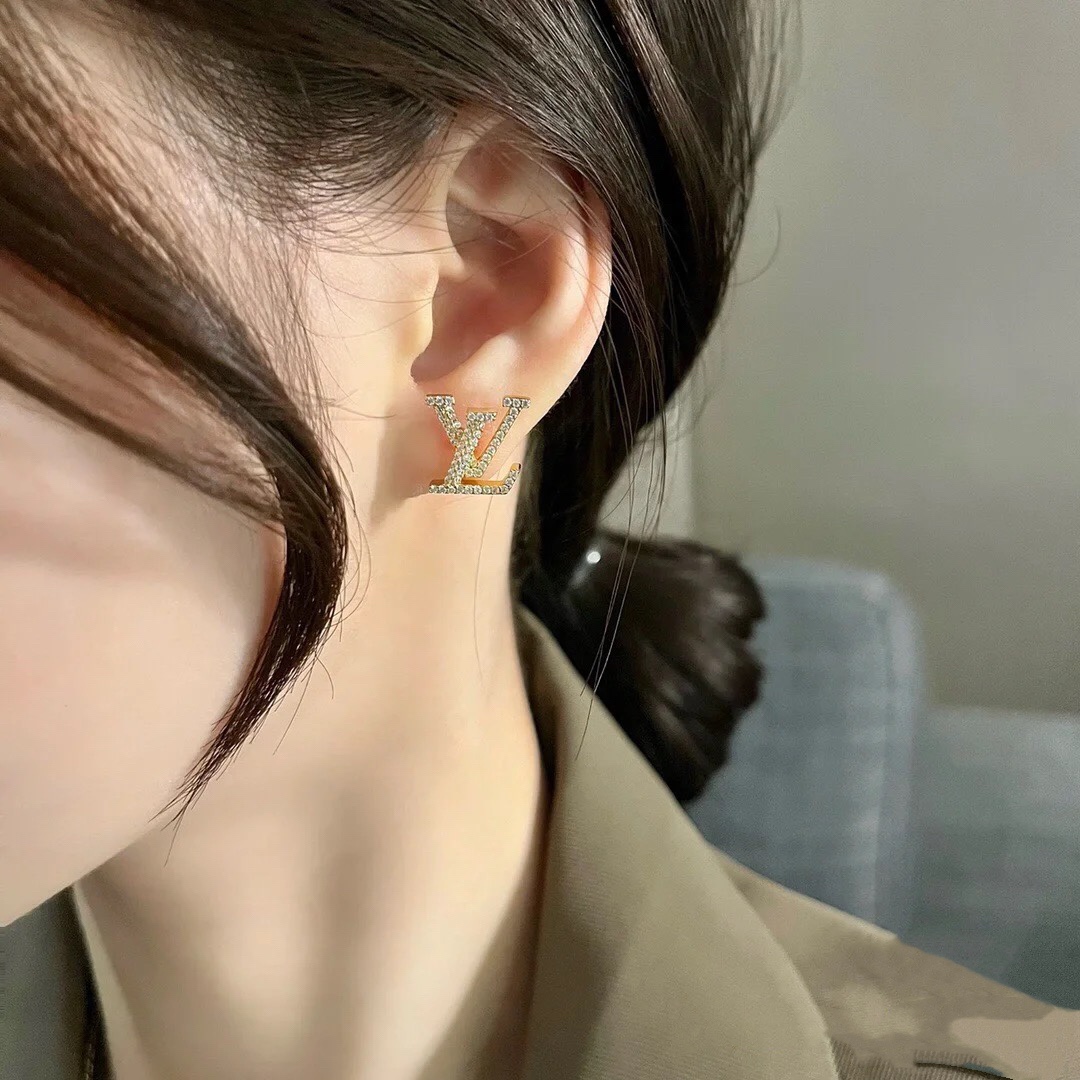 Louis Vuitton Diamond Paved LV Monogram Stud Earrings - Best Replica Jewelry™
