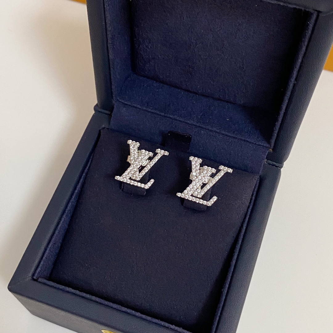 Louis Vuitton Diamond Paved LV Monogram Stud Earrings - Best Replica Jewelry™