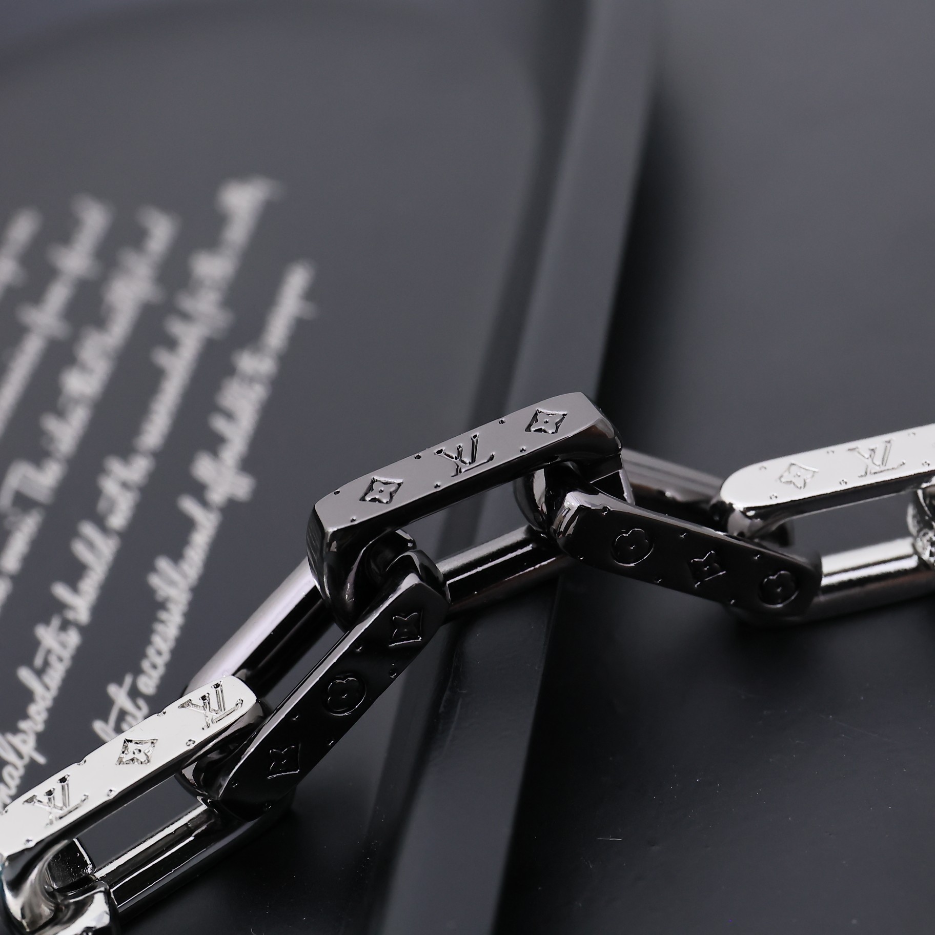 Louis Vuitton Silver Blue Black Colors Monogram Mens Bracelet - Best Replica Jewelry™