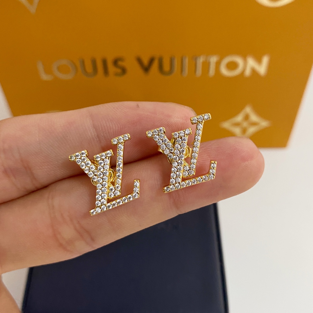 Louis Vuitton Diamond Paved LV Monogram Stud Earrings - Best Replica Jewelry™