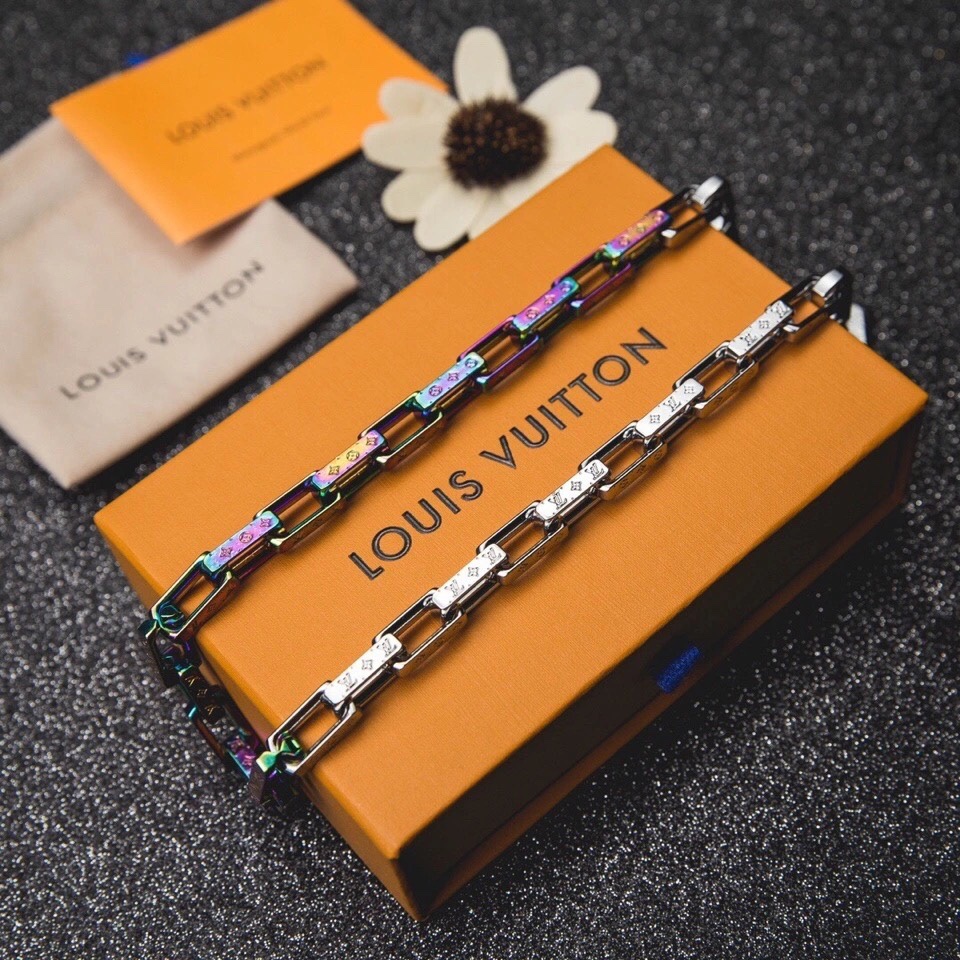Louis Vuitton Mixed Color Cuban Chain Mens Necklace - Best Replica Jewelry™