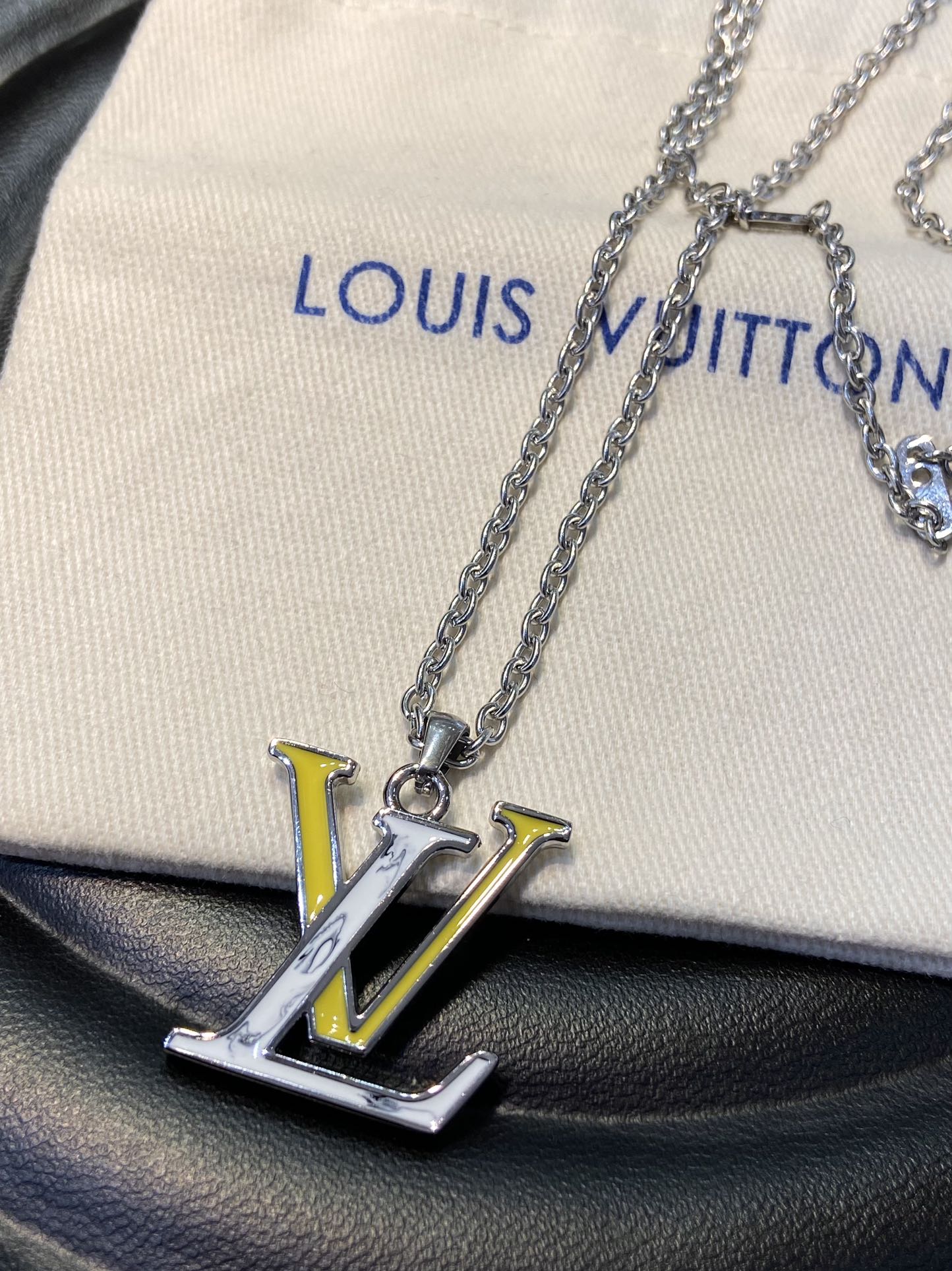 Louis Vuitton White Yellow LV Monogram Penddant Necklace - Best Replica Jewelry™