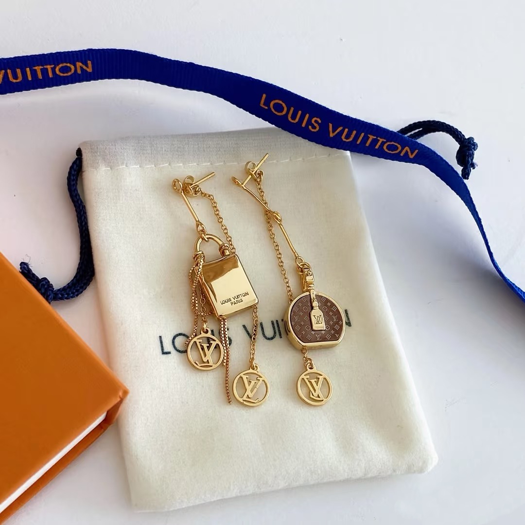 Louis Vuitton Asymmetric Lock and Handbag Tassel Earrings - Best Replica Jewelry™