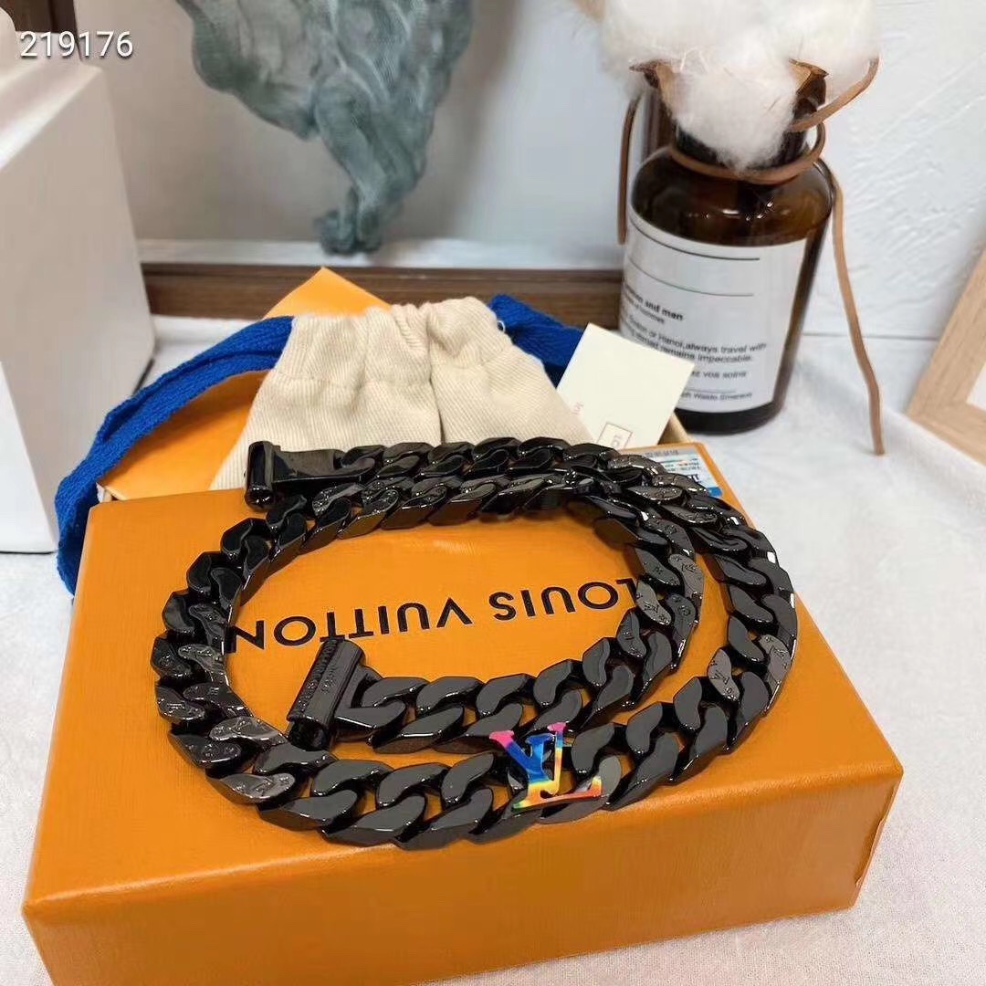 Louis Vuitton Black Cuban Chain Color LV Mens Bracelet Necklace - Best Replica Jewelry™