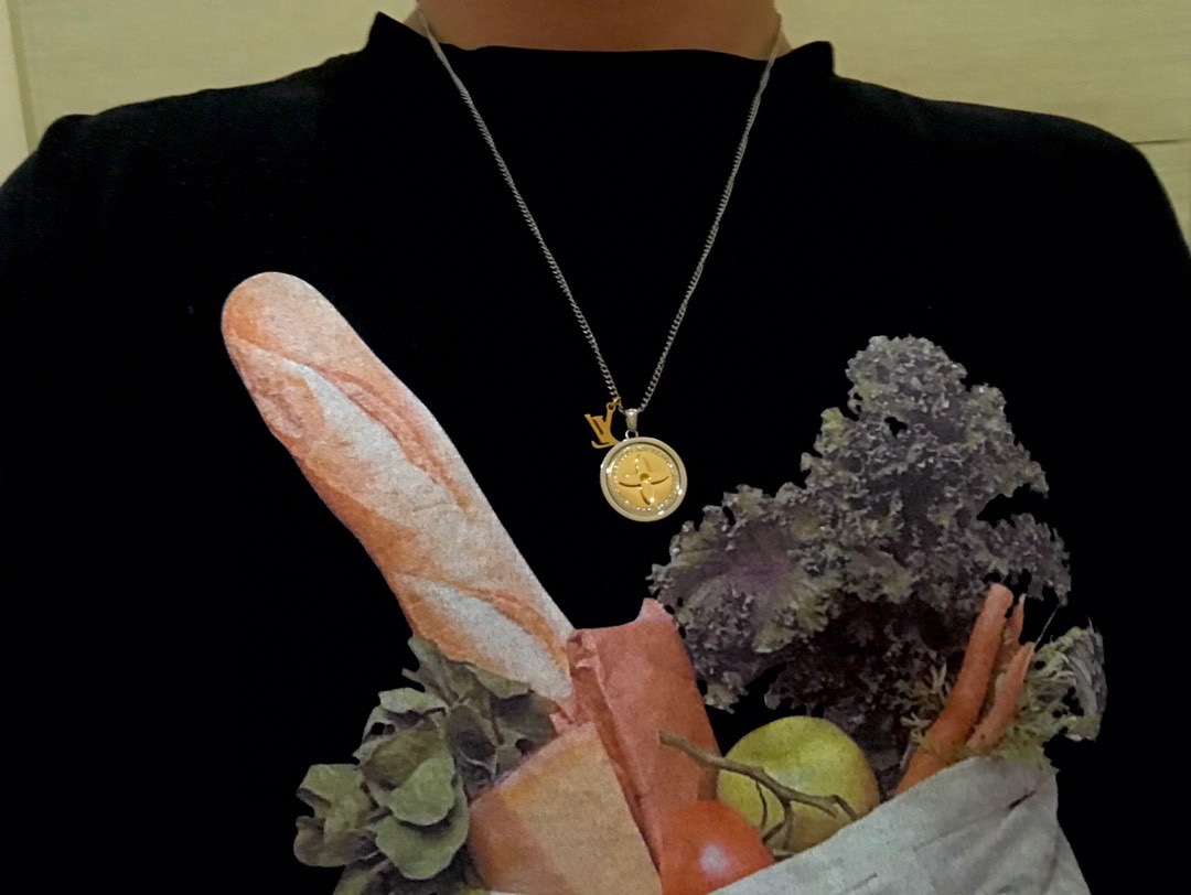 Louis Vuitton Two-Sided Silver Gold Round Rotating Pendant Necklace - Best Replica Jewelry™