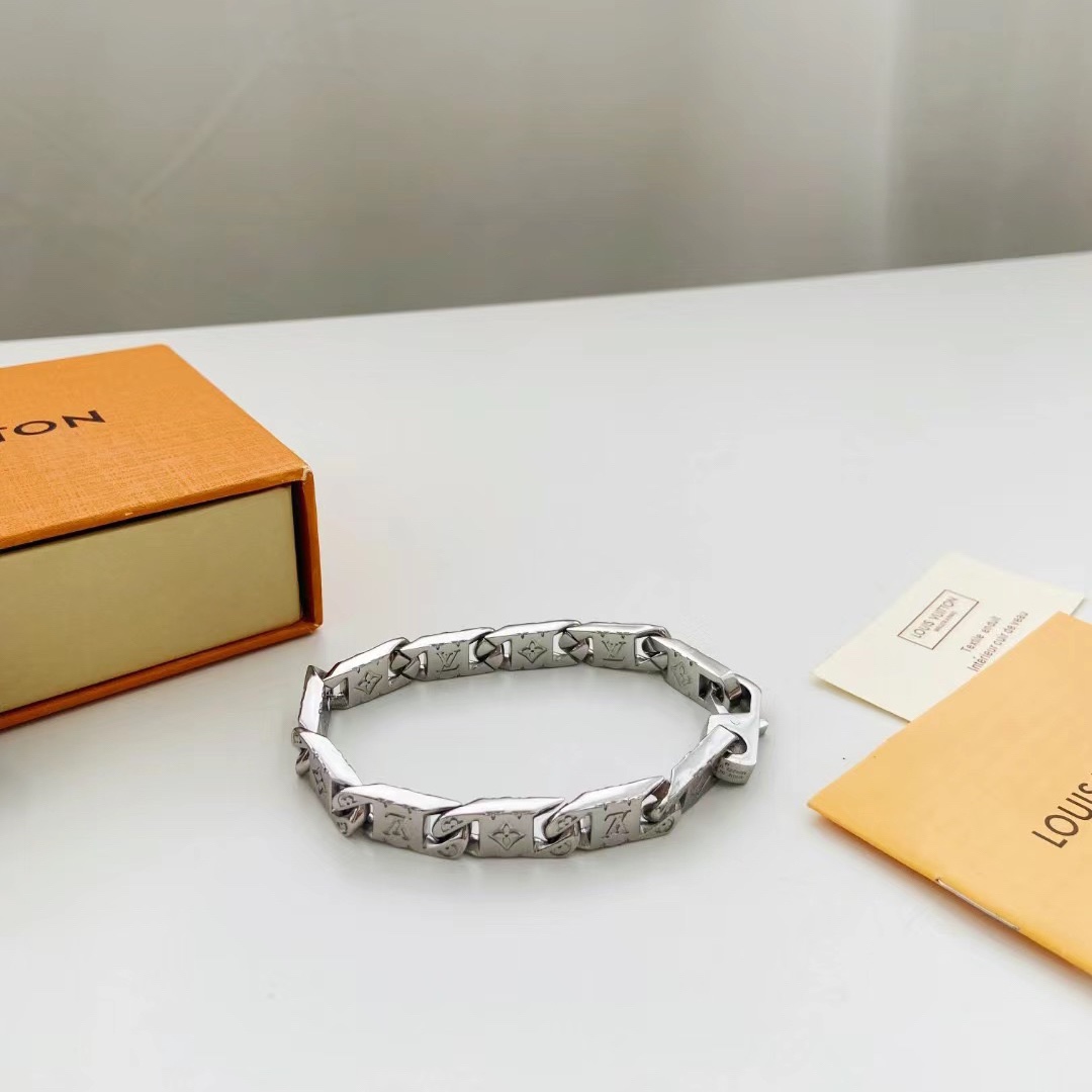 Louis Vuitton Silver Monogram Mens Bracelet - Best Replica Jewelry™