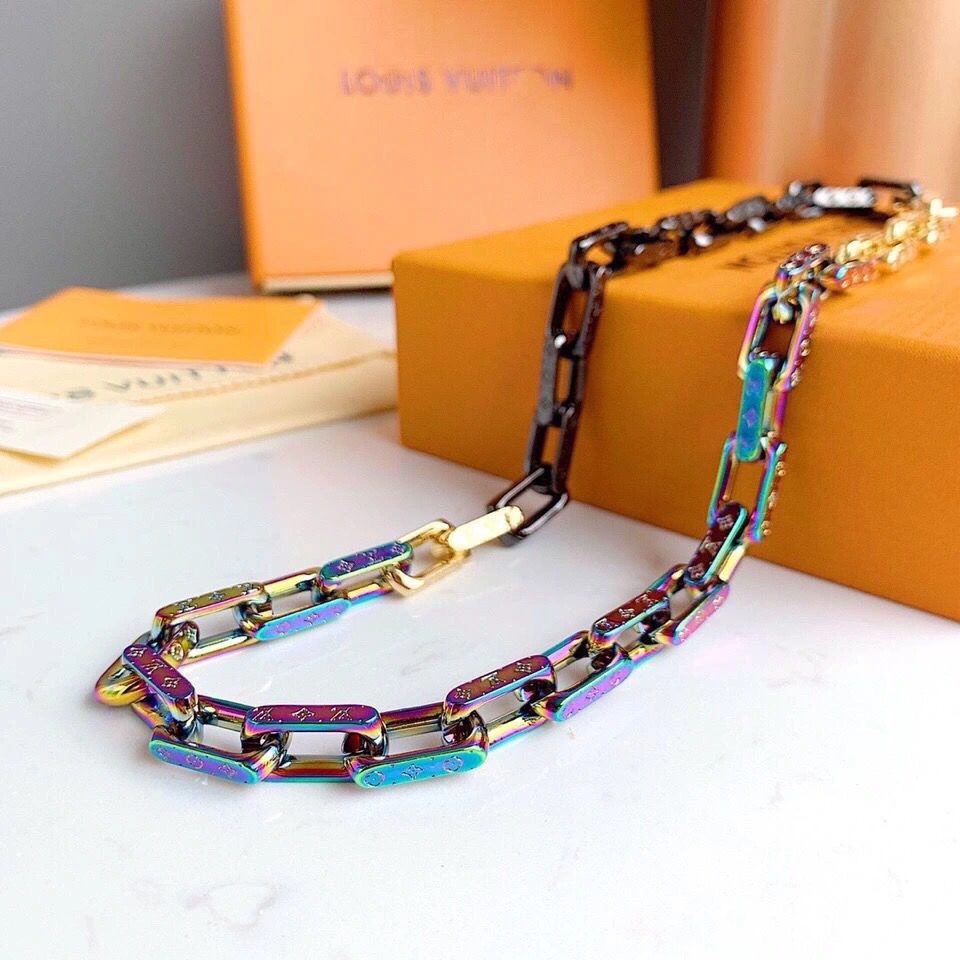 Louis Vuitton Mixed Color Cuban Chain Mens Necklace - Best Replica Jewelry™