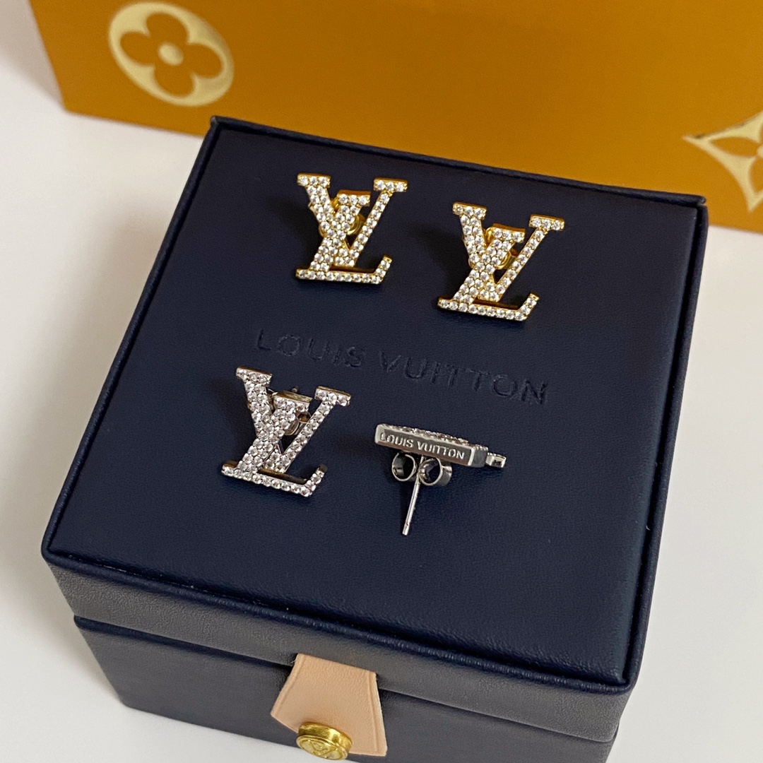 Louis Vuitton Diamond Paved LV Monogram Stud Earrings - Best Replica Jewelry™