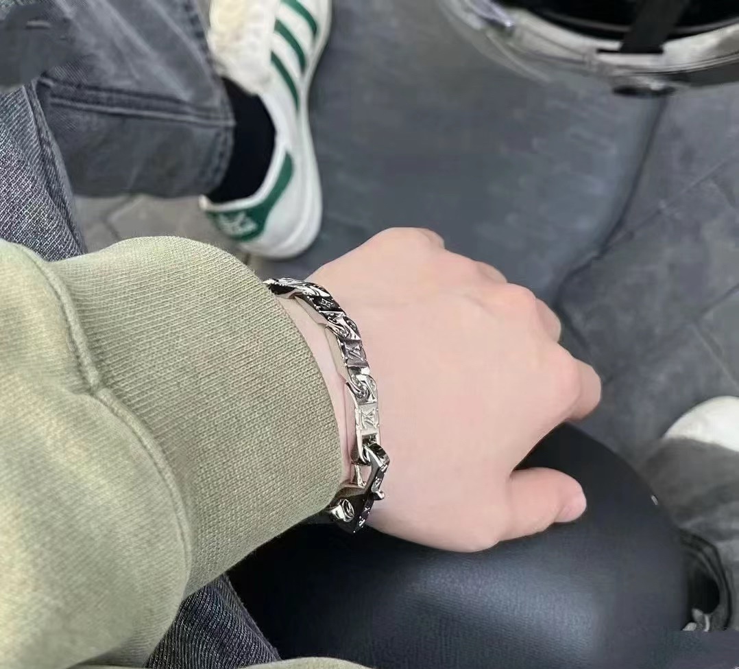 Louis Vuitton Silver Monogram Mens Bracelet - Best Replica Jewelry™