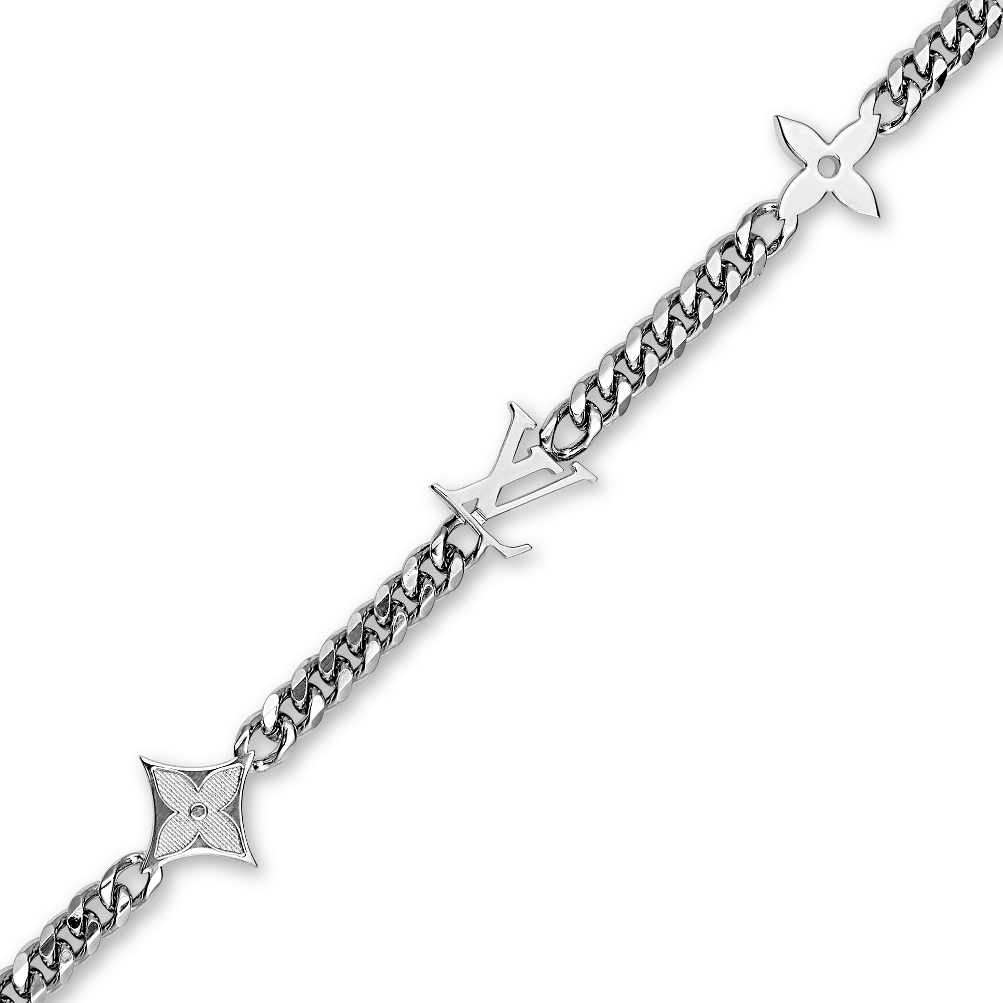 Louis Vuitton Silver Cuban Chain Monogram Necklace Mens - Best Replica Jewelry™