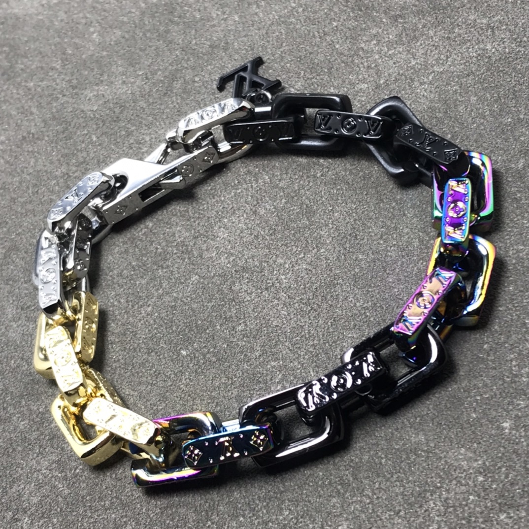 Louis Vuitton Mixed Gold Silver Purple Black Colors Mens Bracelet - Best Replica Jewelry™