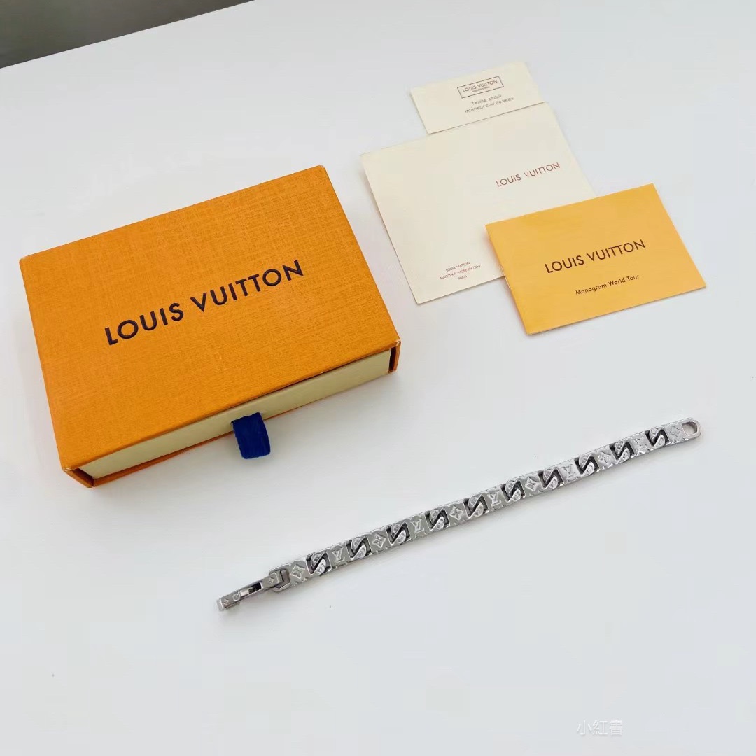 Louis Vuitton Silver Monogram Mens Bracelet - Best Replica Jewelry™