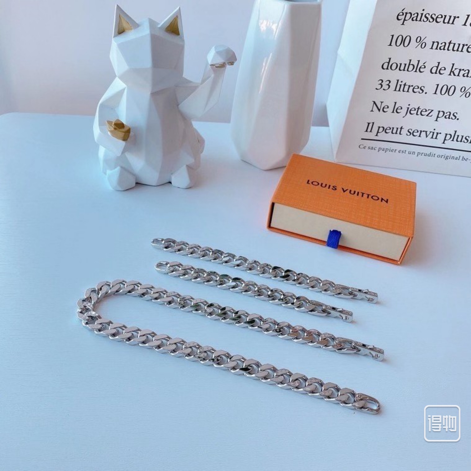 Louis Vuitton Flat Chunky Cuban Chain Bracelet Necklace Mens - Best Replica Jewelry™