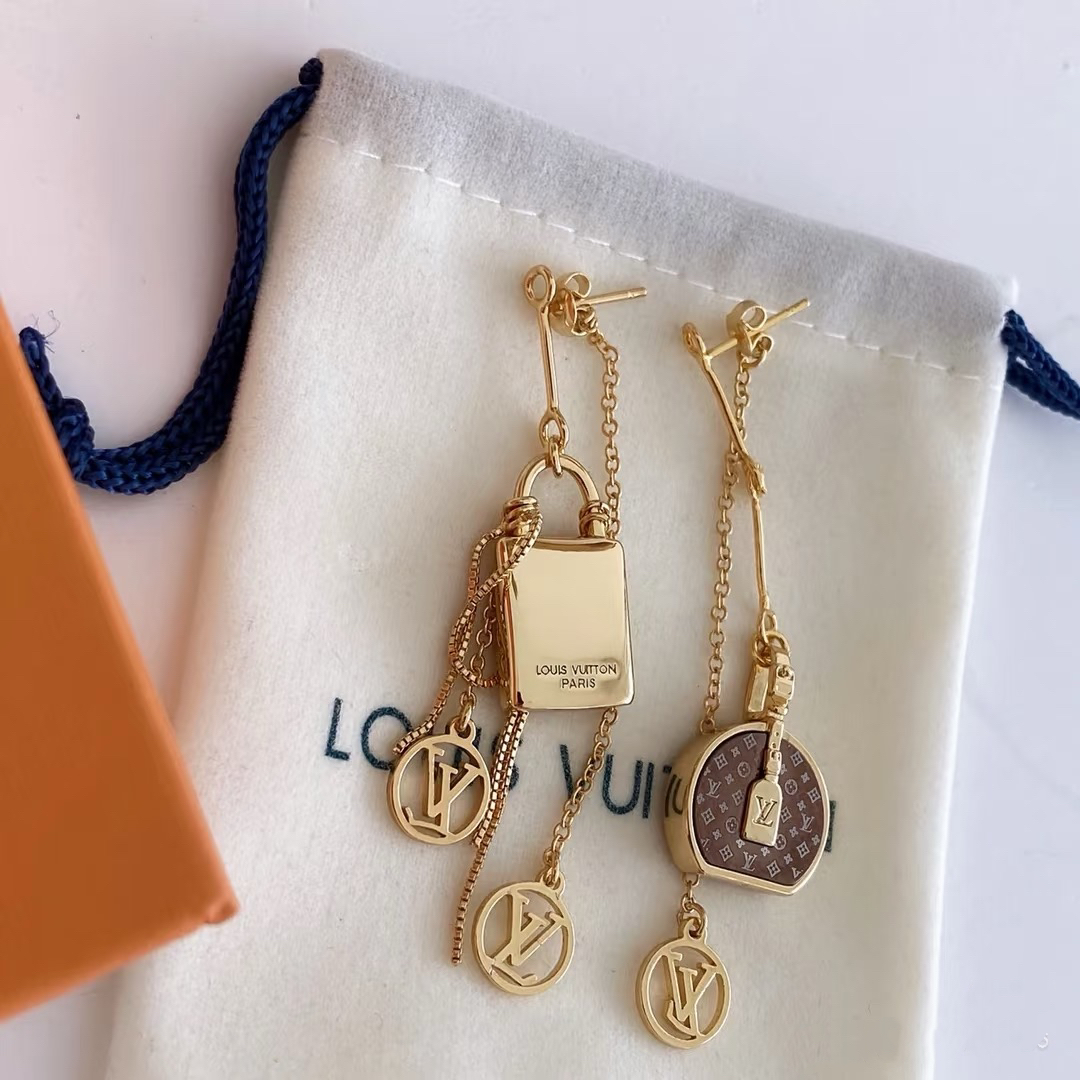 Louis Vuitton Asymmetric Lock and Handbag Tassel Earrings - Best Replica Jewelry™