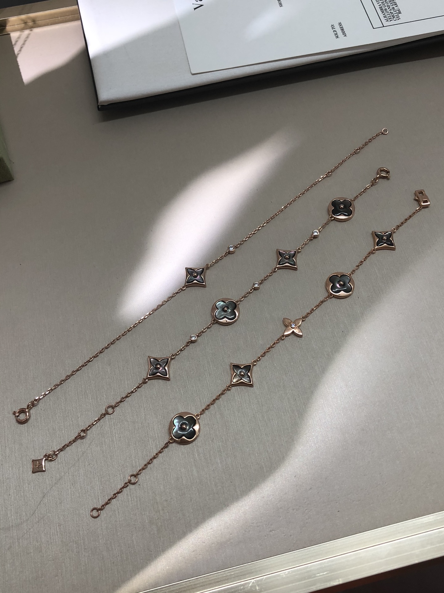 Louis Vuitton Rose Gold Gray Mother of Pearl Earrings Bracelet Necklace - Best Replica Jewelry™