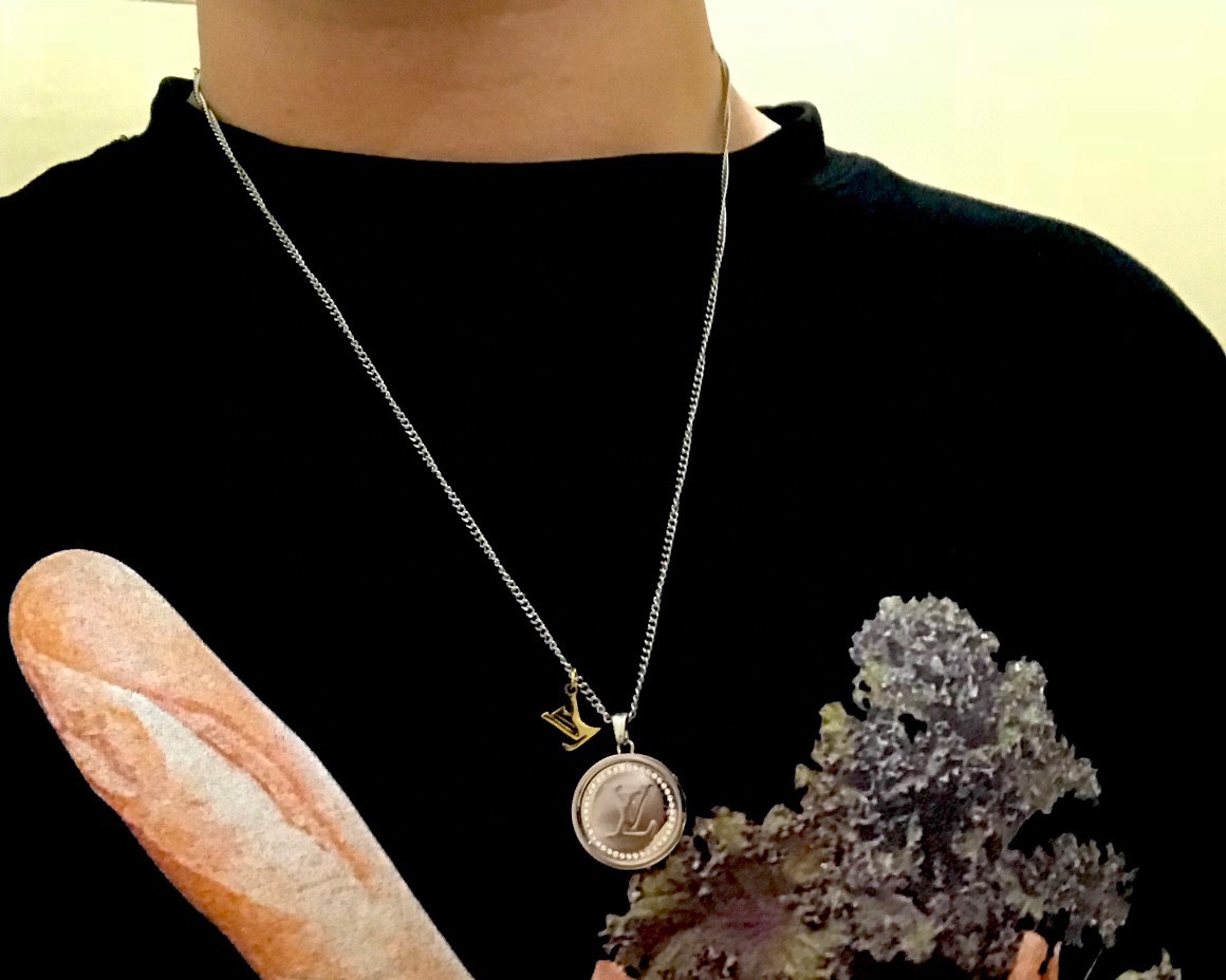 Louis Vuitton Two-Sided Silver Gold Round Rotating Pendant Necklace - Best Replica Jewelry™