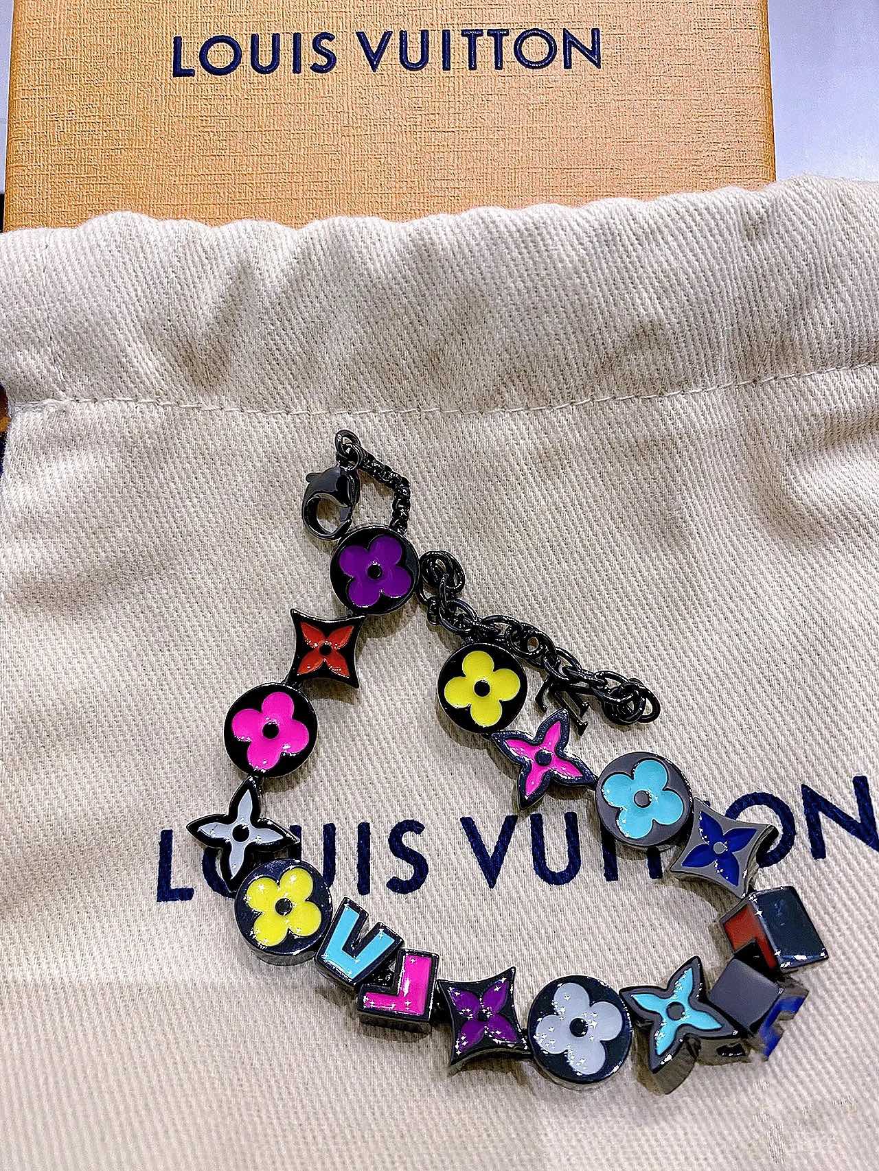 Louis Vuitton Black Gold Colorful Enamel Charms Bracelet Necklace for Men - Best Replica Jewelry™