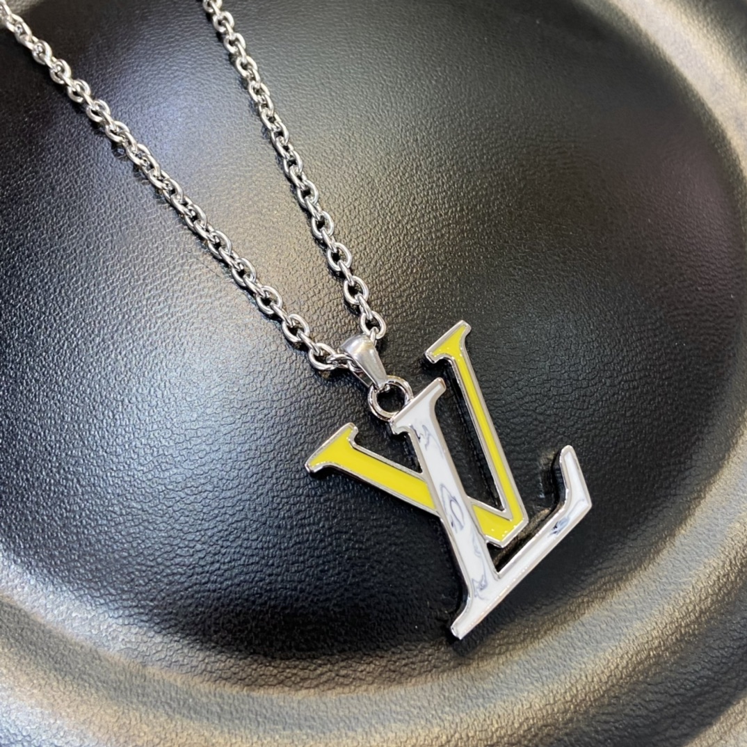 Louis Vuitton White Yellow LV Monogram Penddant Necklace - Best Replica Jewelry™