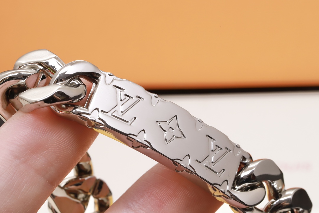 Louis Vuitton Men's Silver Color Chunky Cuban Bracelet - Best Replica Jewelry™