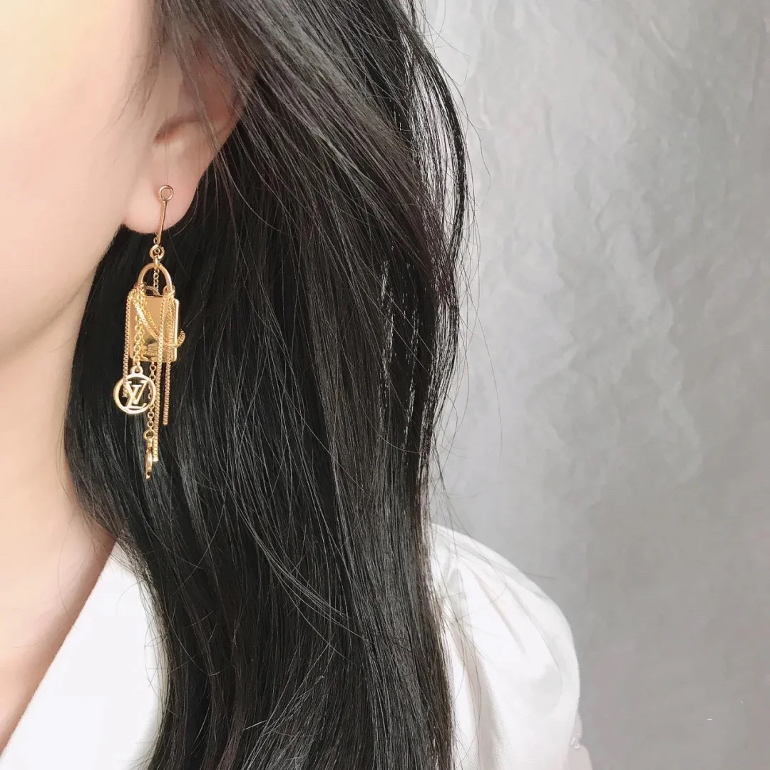 Louis Vuitton Asymmetric Lock and Handbag Tassel Earrings - Best Replica Jewelry™