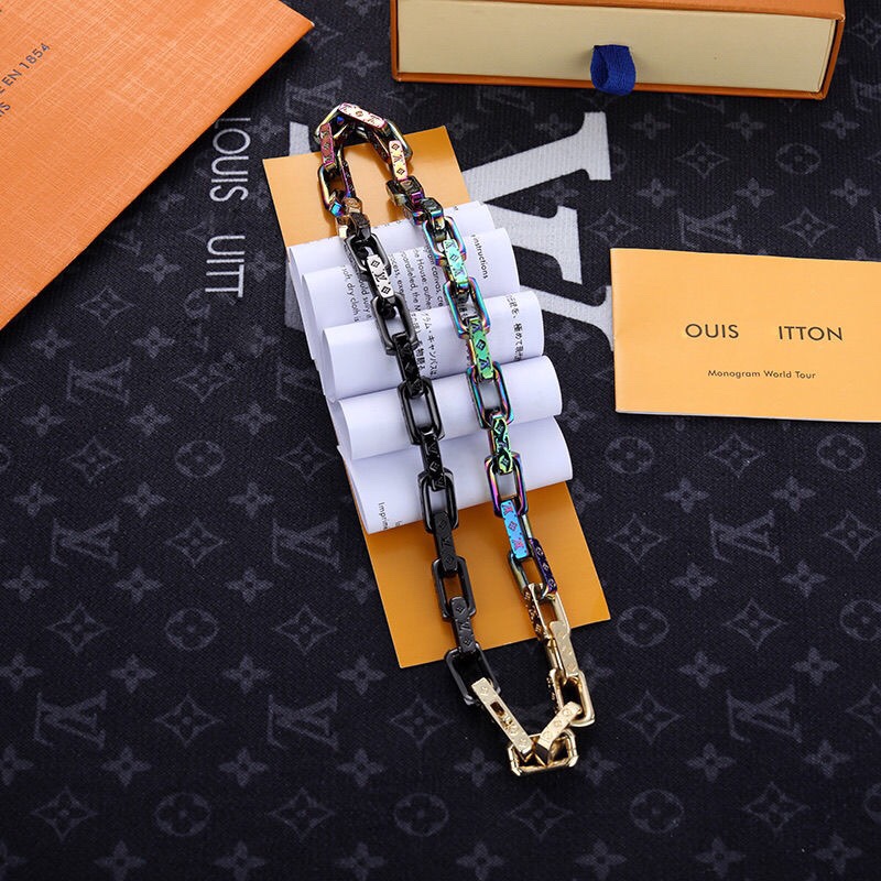 Louis Vuitton Mixed Color Cuban Chain Mens Necklace - Best Replica Jewelry™