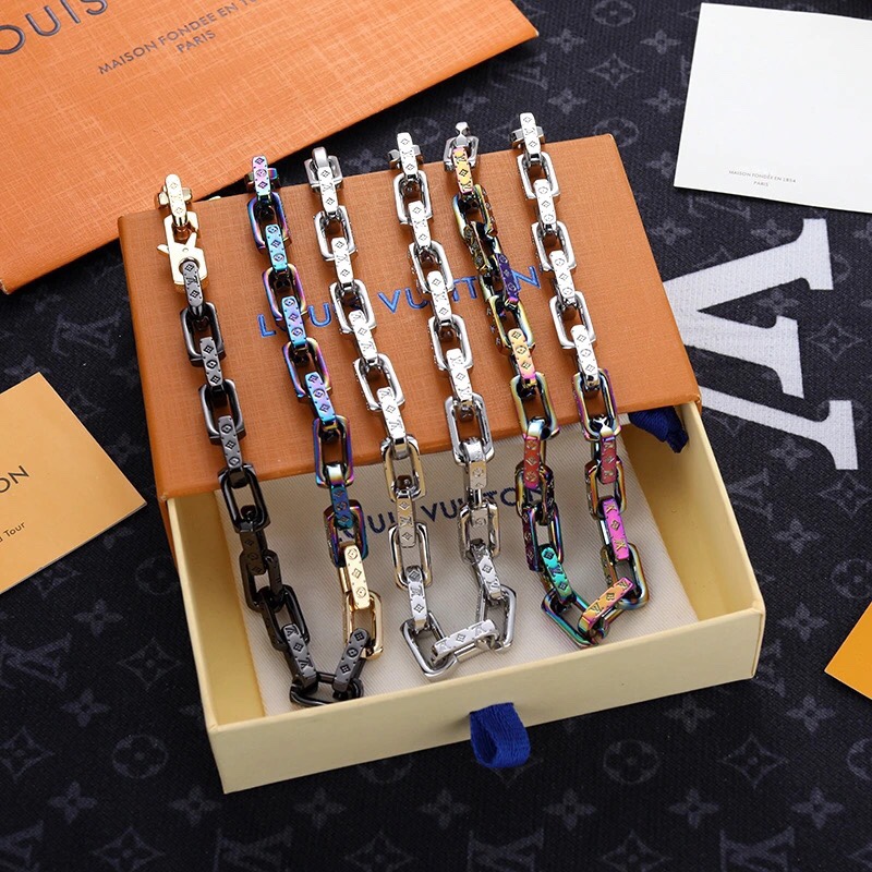 Louis Vuitton Mixed Color Cuban Chain Mens Necklace - Best Replica Jewelry™