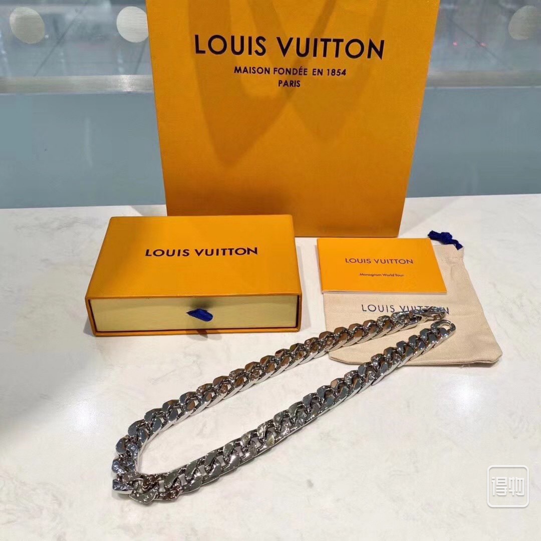 Louis Vuitton Flat Chunky Cuban Chain Bracelet Necklace Mens - Best Replica Jewelry™
