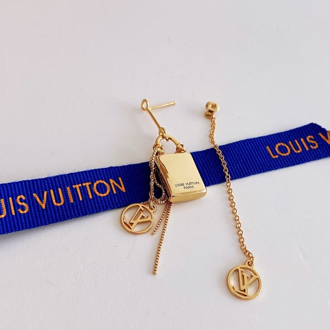 Louis Vuitton Asymmetric Lock and Handbag Tassel Earrings - Best Replica Jewelry™