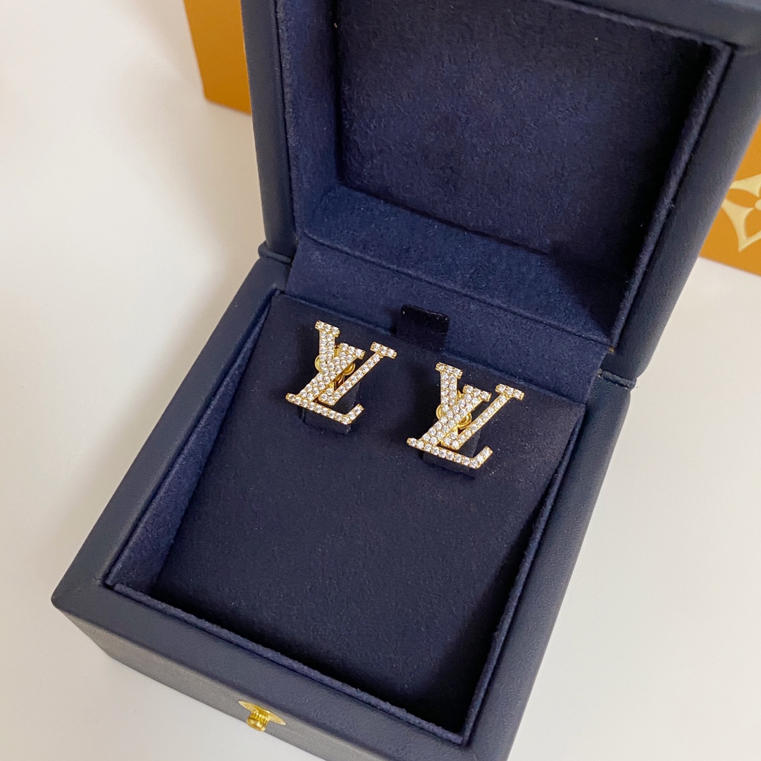 Louis Vuitton Diamond Paved LV Monogram Stud Earrings - Best Replica Jewelry™