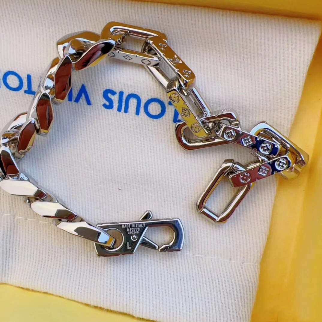 Louis Vuitton Silver Chunky Mixed Cuban Chain Mens Bracelet - Best Replica Jewelry™