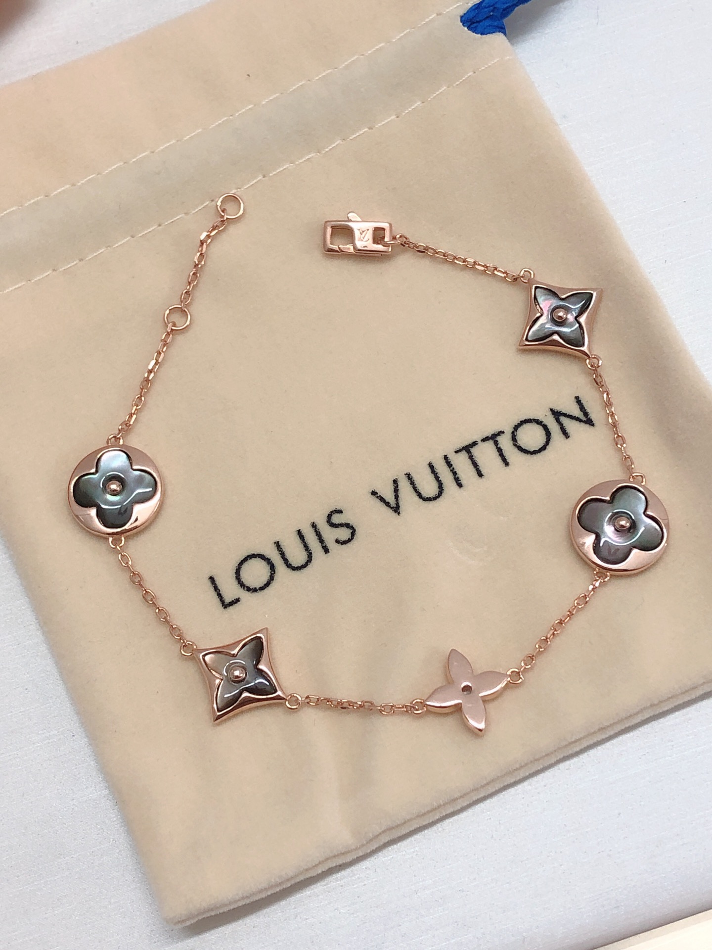 Louis Vuitton Rose Gold Gray Mother of Pearl Earrings Bracelet Necklace - Best Replica Jewelry™