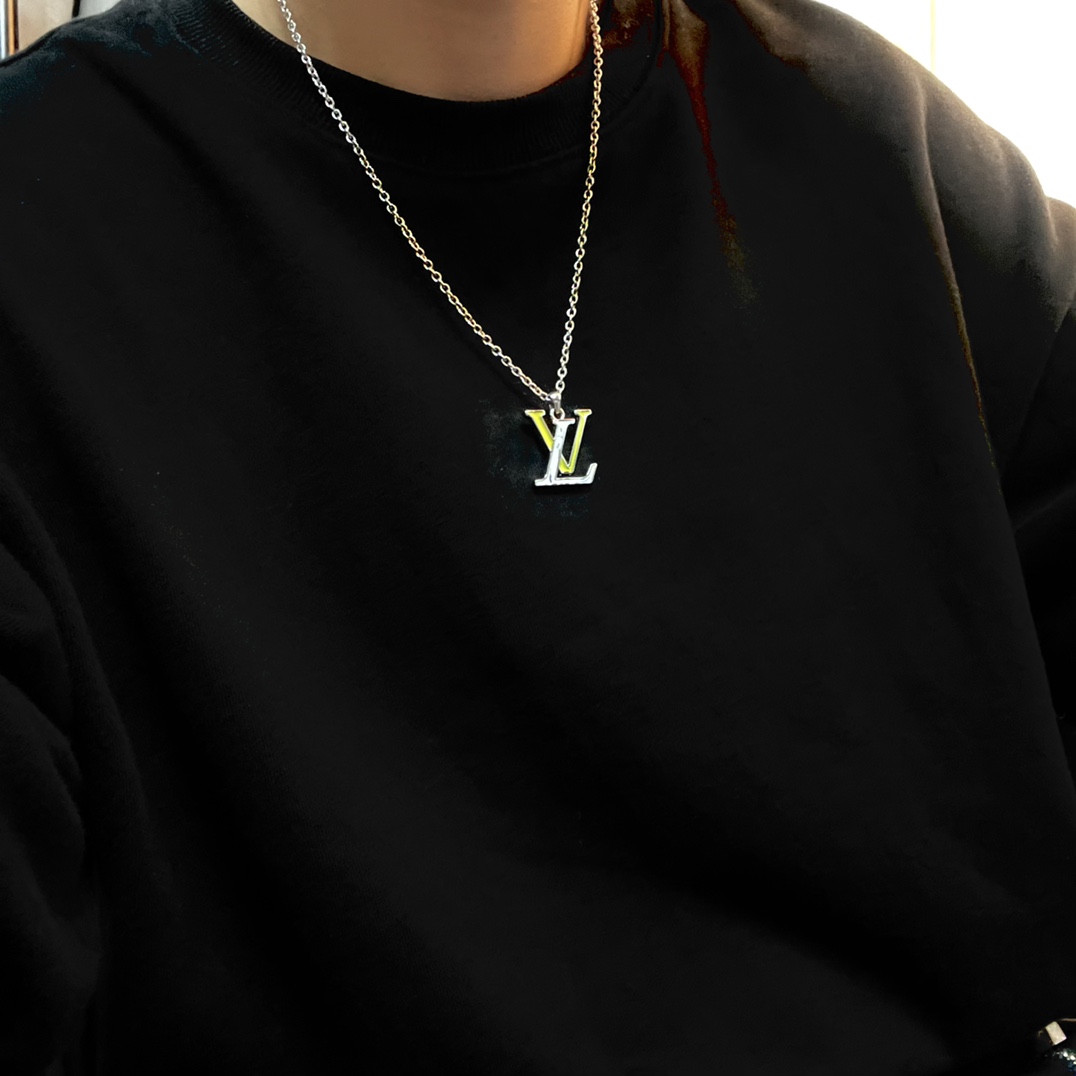 Louis Vuitton White Yellow LV Monogram Penddant Necklace - Best Replica Jewelry™